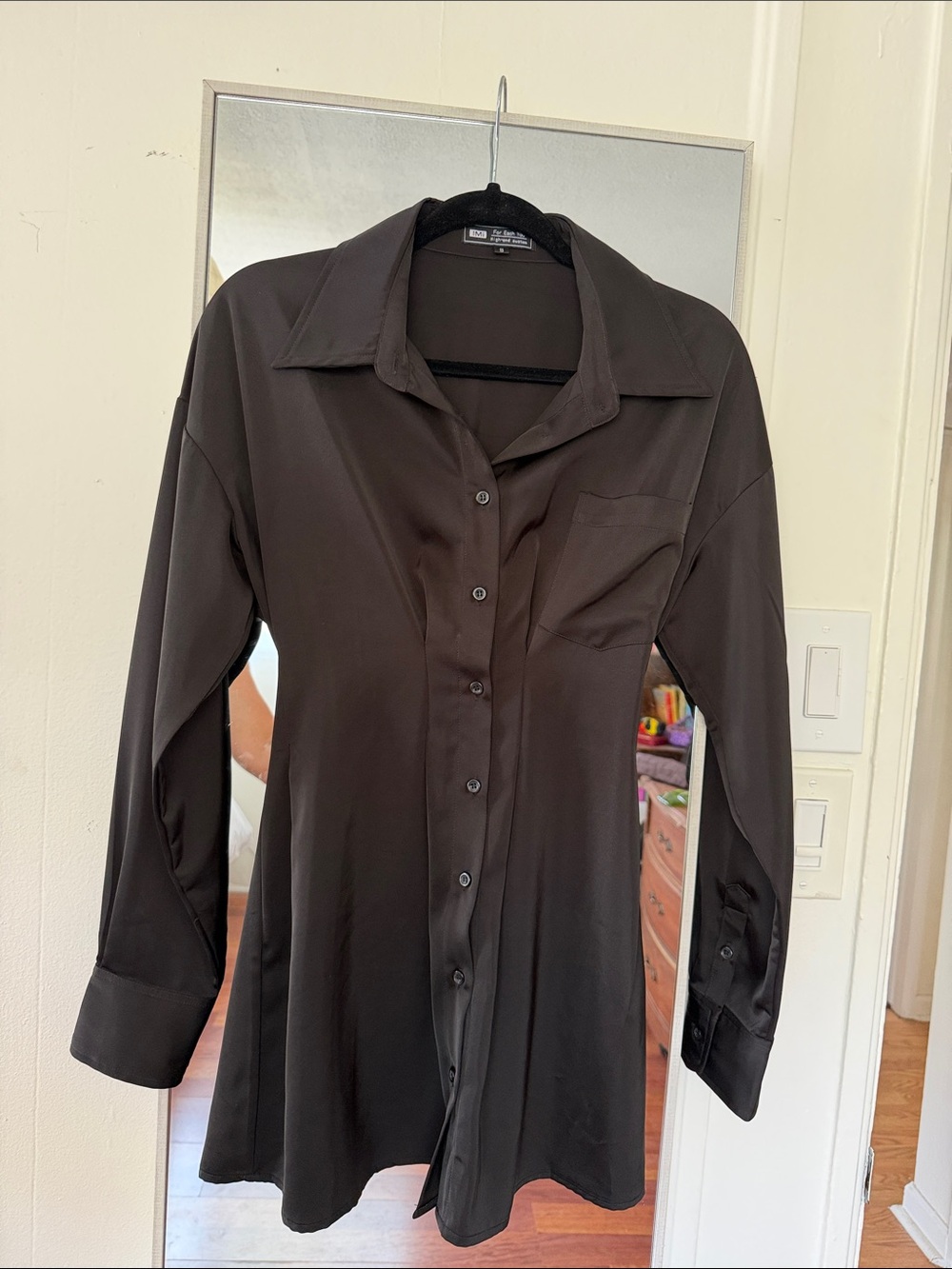 Black Button-Up Satin Blouse